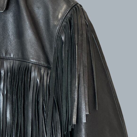 Re/Done Black Leather Fringe Jacket Drop Shoulder Women's Small NWOT - Picture 7 of 16